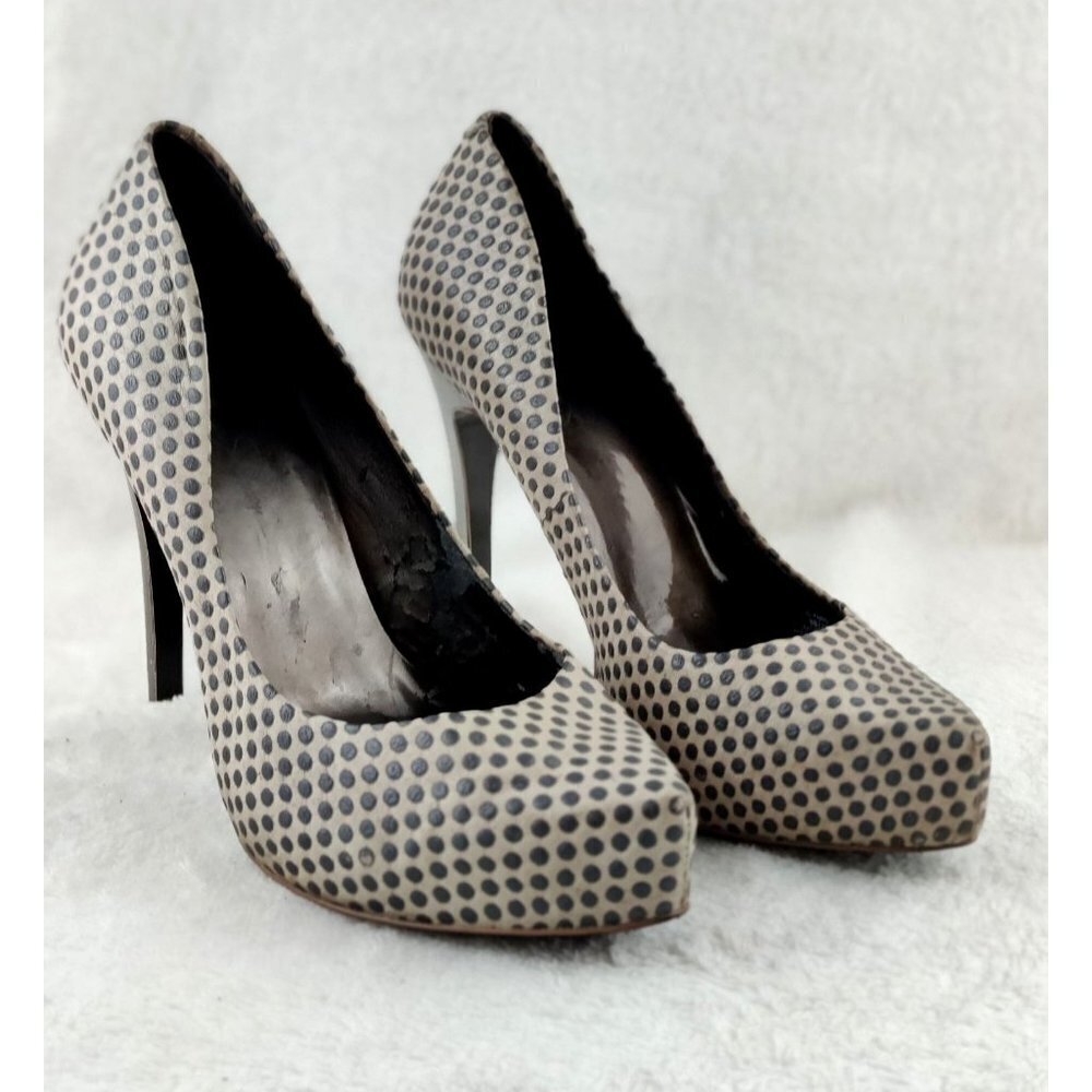 Stiletto Heeled Pumps Leather Polk Dot Accents Metallic Heel Jessica Simpson